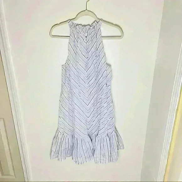 Rebecca Taylor Blue White Stripe Halter Neck Mini Dress Large - Picture 3 of 9